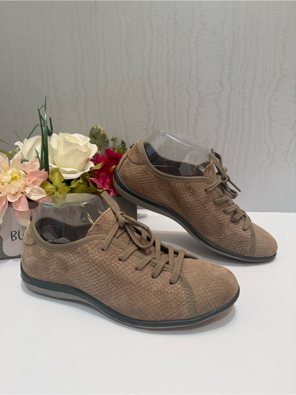 Revere Lyon Grey Python Tan Nubuck Orthotic Walking Comfort Sneakers Shoes EU 38
